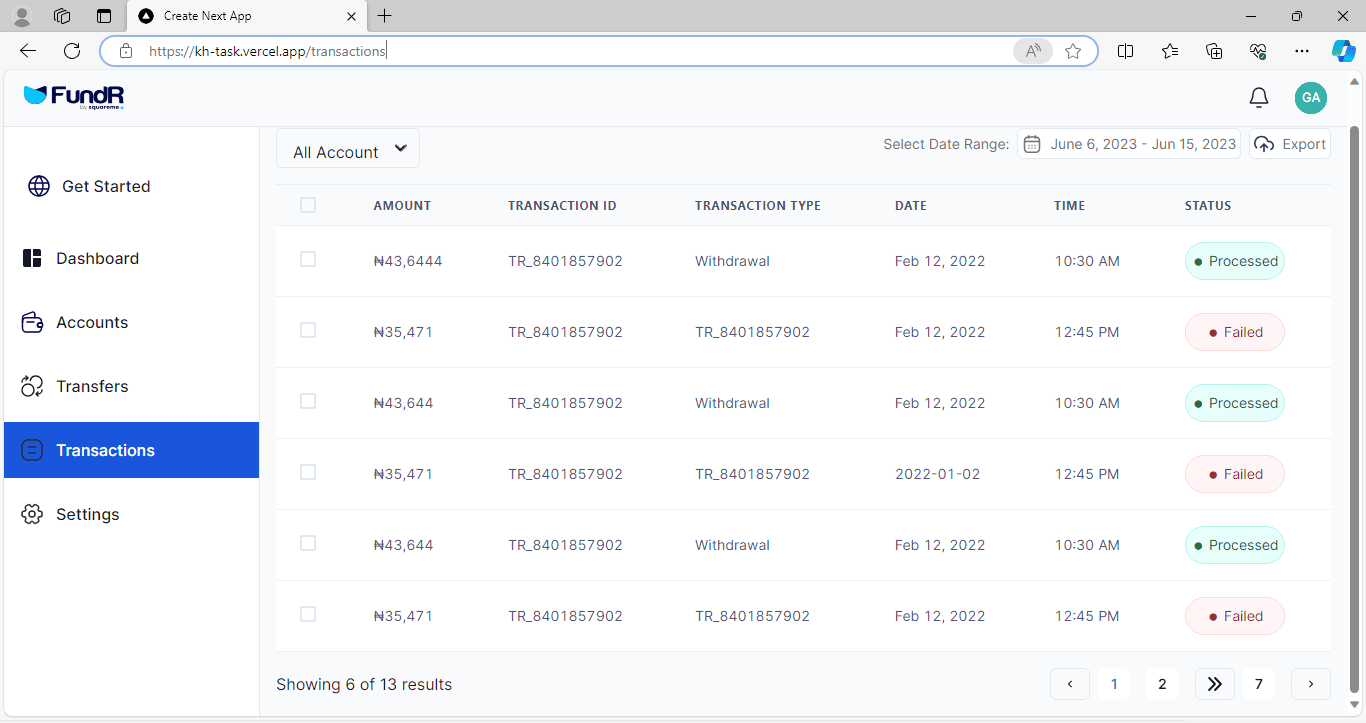 Fintech Payment Dashboard